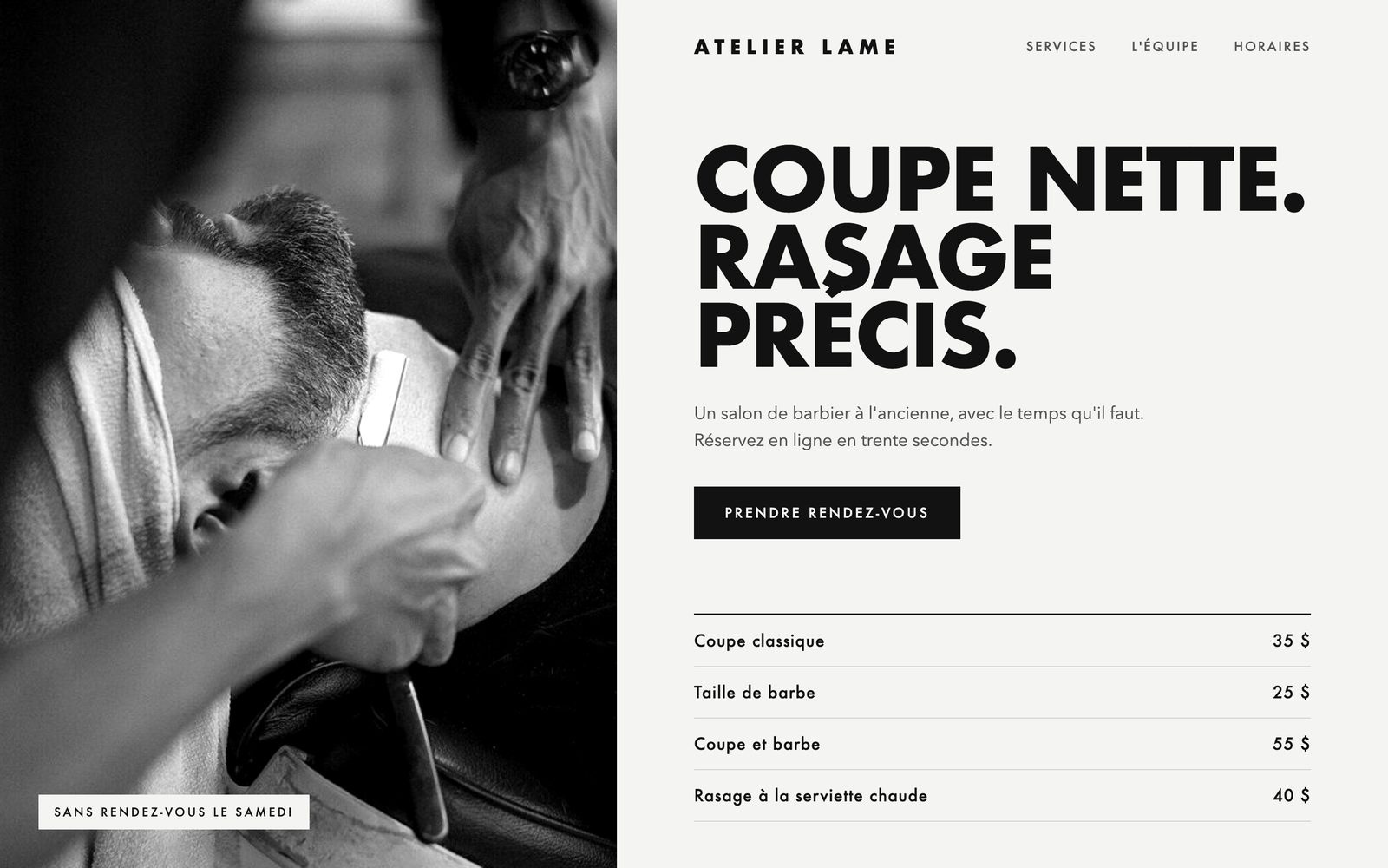 Concept de site pour un barbier, Atelier Lame