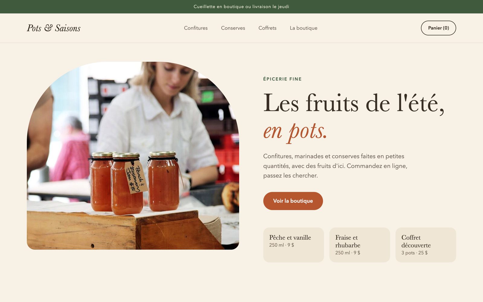 Concept de site pour une épicerie fine, Pots et Saisons